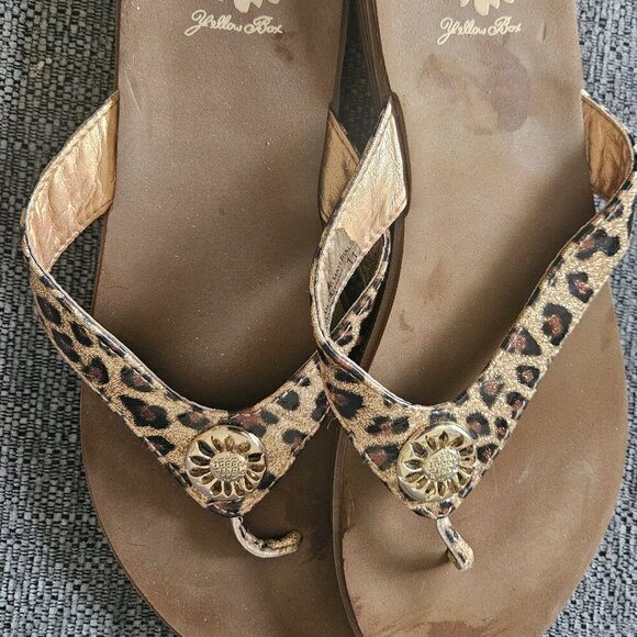 Yellow box Beach Summer Coastal flip flop thongs cheetah gold logo Slides 11 - Picture 2 of 6